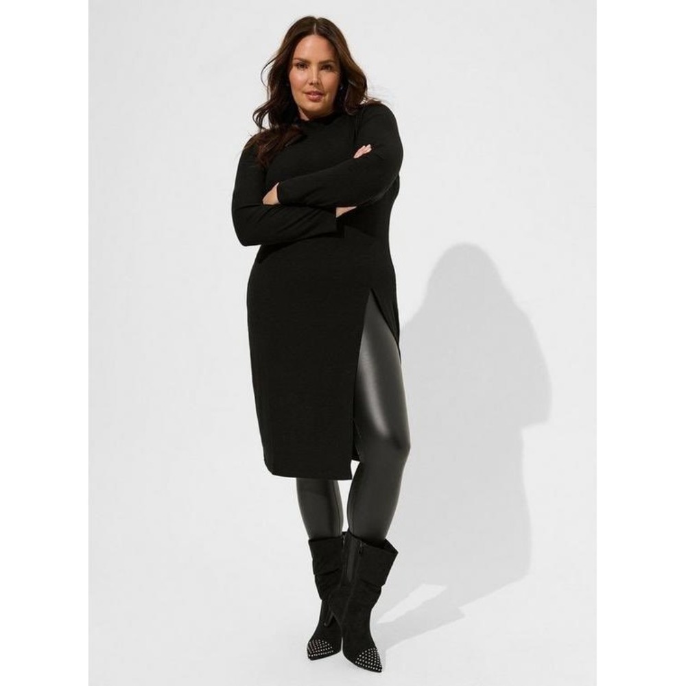 Torrid Ribbed Midi Dress Women 2X Black good Mock Neck High Slit‎ Long Sleeve